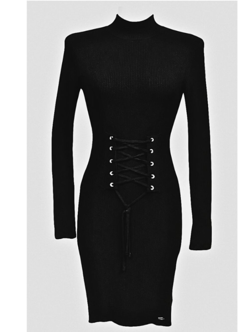 BNWT GUESS Black Bodycon Mini Dress Size XL Long Sleeve High Neck Stretch
